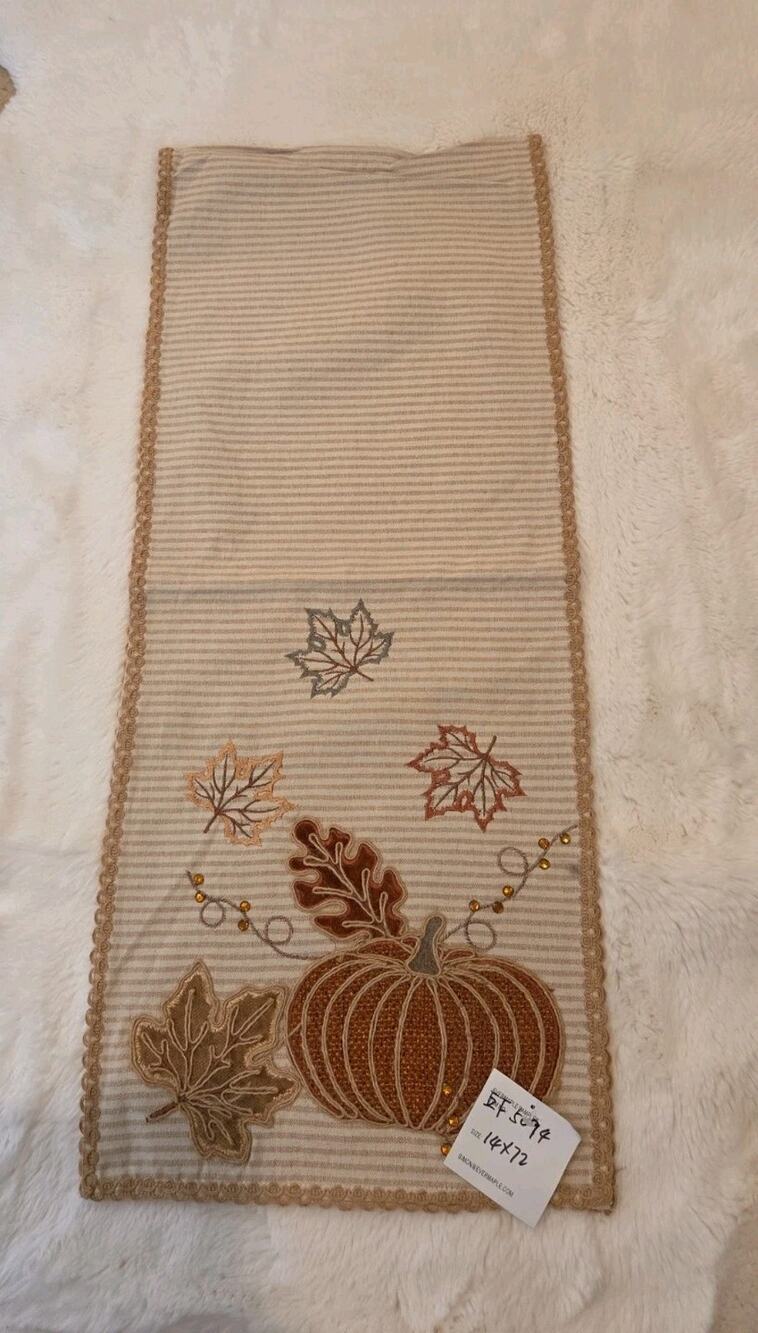 Rare Evermaple Manufacturers Sample Striped Pumpkin & Fall Leaves Table...